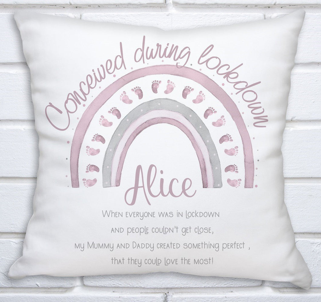 Personalised 'Conceived during lockdown' Cushion, Baby Gift, Birth, Boy or Girl - Christmas Gift - fully customisable